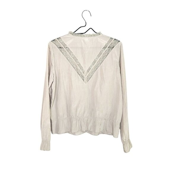 Vtg Old Navy Peasant Top Women L Beige Lace Boho Ruffle Cottagecore Silk Blend - Picture 8 of 10